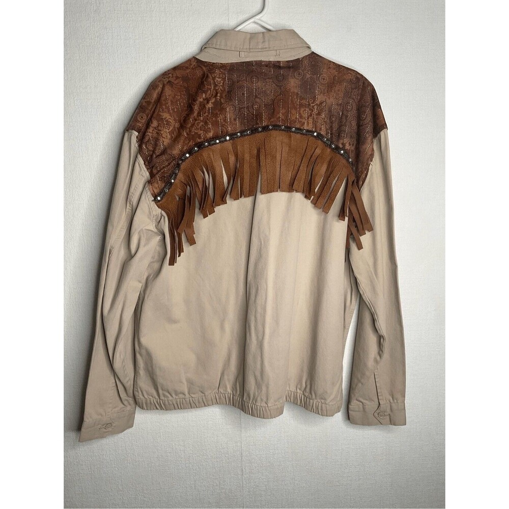 VTG Old Navy Women's Canvas South Western Fringe Zip Up Lightweight Jacket XL - Picture 8 of 8